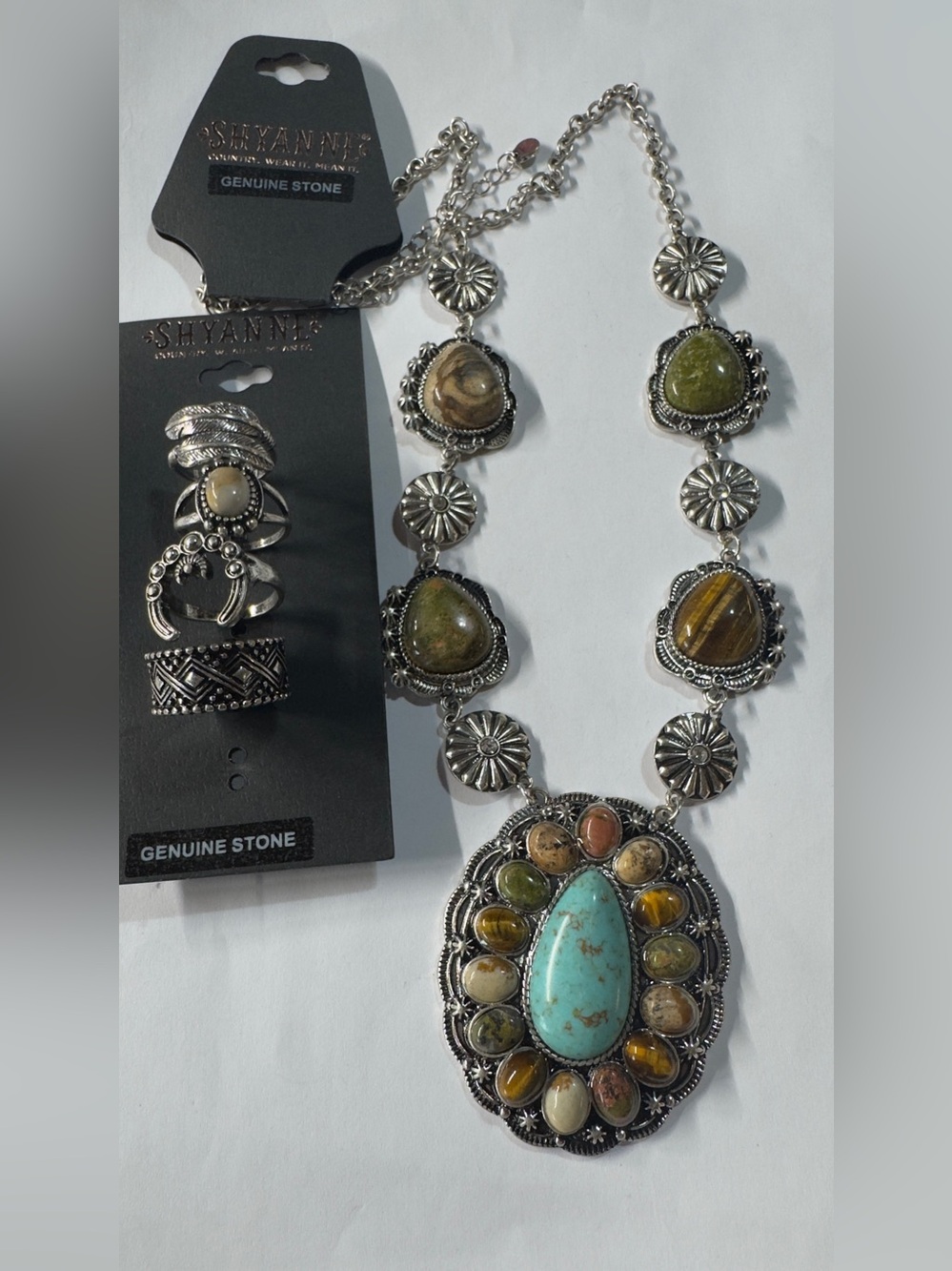 13” adjustable- Shyanne Turquoise Teardrop Multi-Stone Silver-Tone Necklace